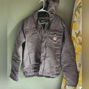 EUC Carhartt Gray Duck Sherpa Lined Utility Jacket Relaxed Size S OJ3826-M